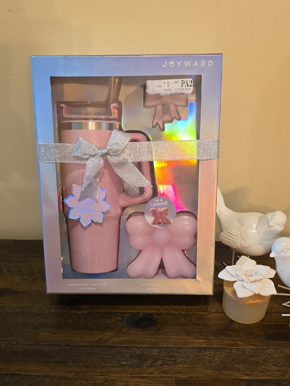 NIB Joyward Pink Insulated Tumbler & Candle Gift Set